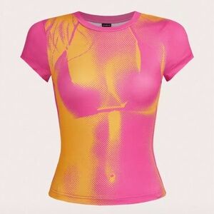 SHEIN Pink & Yellow Body Heat Map Print Tee